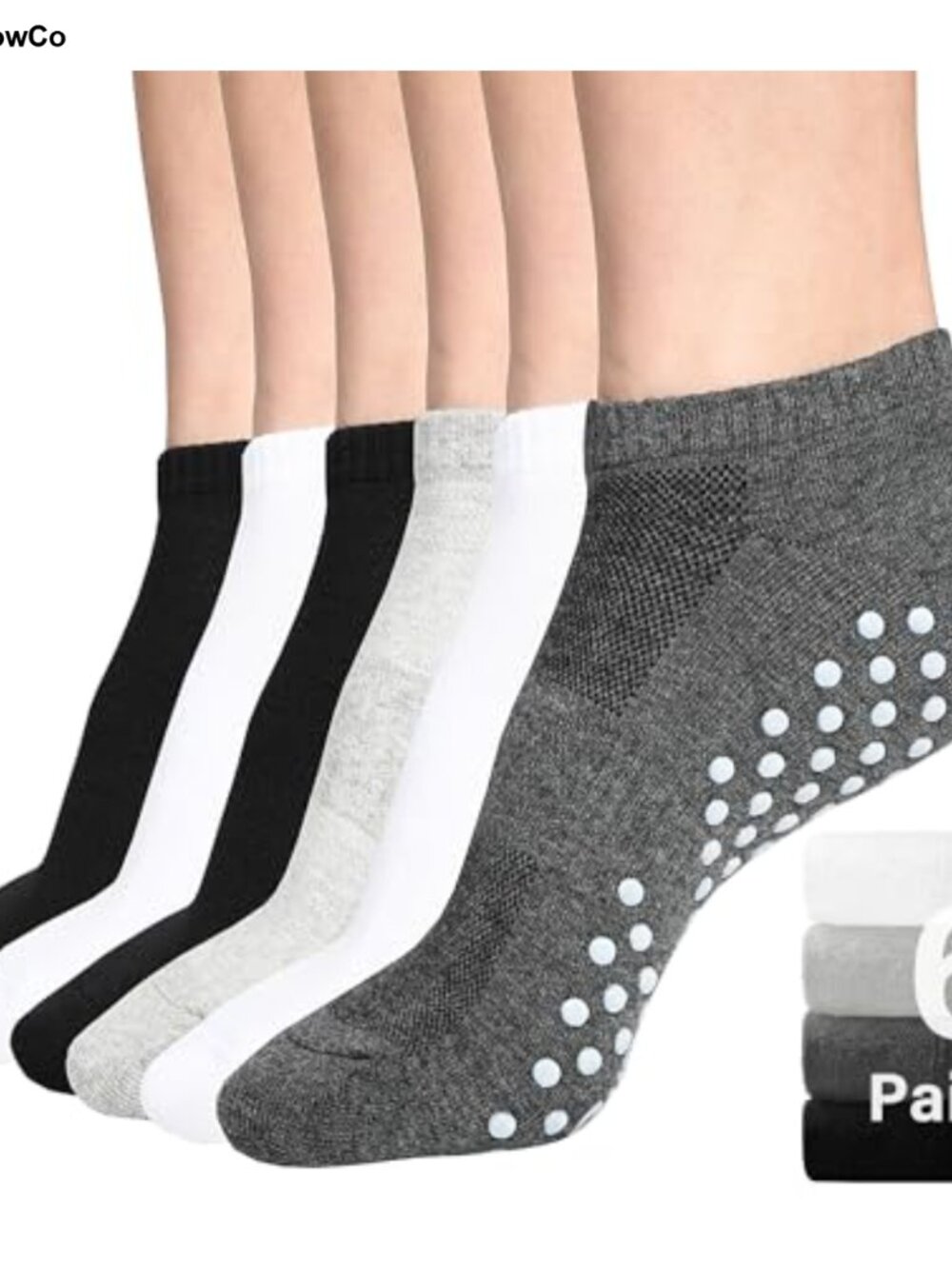 No Show Socks with Grips 6 Pair Non-Slip for Yoga Pilates